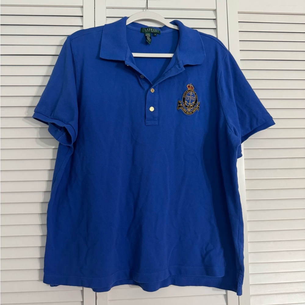 Lauren Ralph Lauren Polo Shirt with Embroidered Crest Royal Blue Preppy Sz XXL